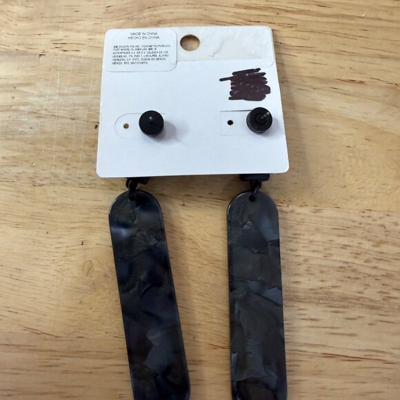 Chicos Long Dangle Earrings Nickel Free Black/Gray Resin With Black Stud Posts - Picture 6 of 7
